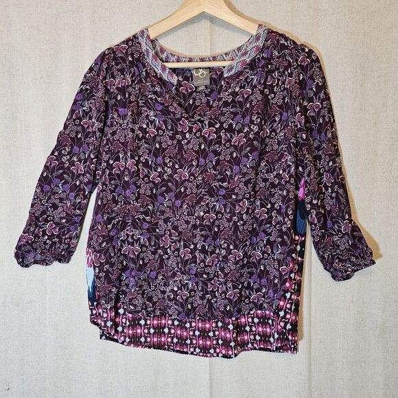 One September Purple Peasant Top Blue Magenta Fuchsia Floral Size XSP Petite - Picture 1 of 9